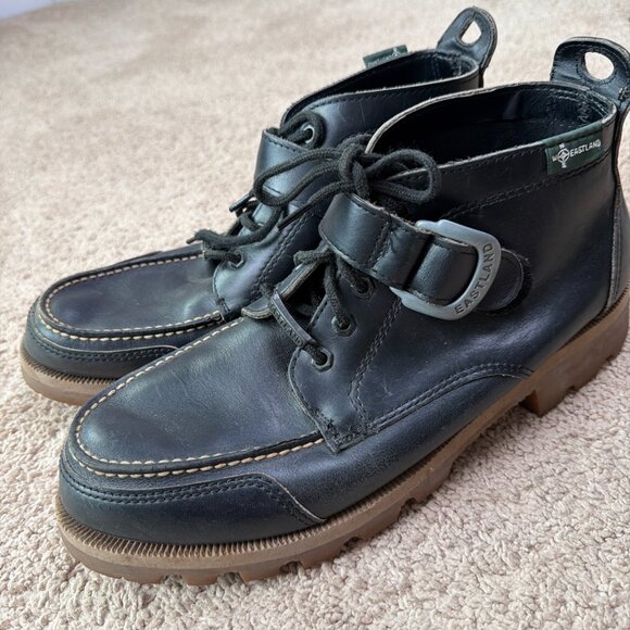 Eastland Buckle Strap Chukka Boots Men 13 Black Leather Engineer Lug Sole Vibram